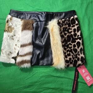 Romwe Faux Leather Mini Skirt with Fake Fur Small Waist 28 New